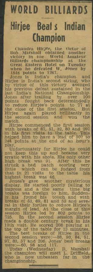 hirjee Beats Indian Champion